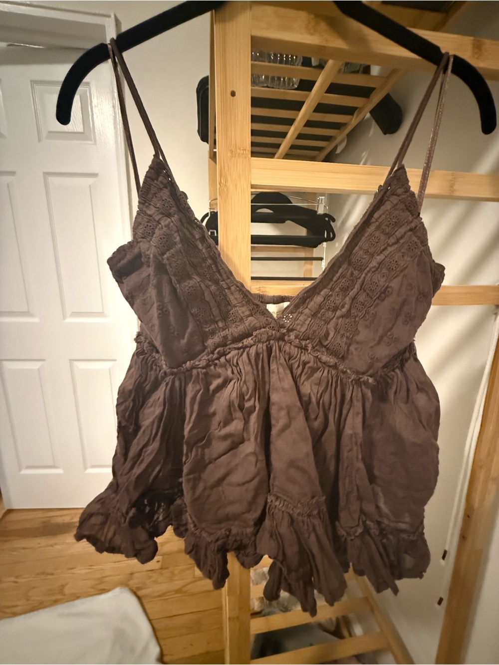 Brown Spaghetti Strap Lace-Detail Women’s Top